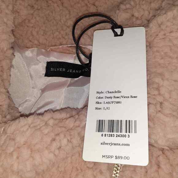 NEW Pink Teddy Jacket Coat Size Large‎ Biker Moto Furry Sherpa by SILVER JEANS - Picture 8 of 12